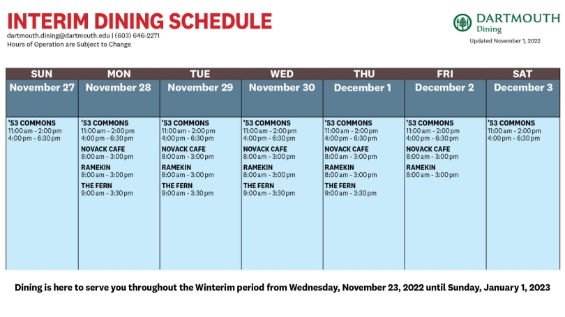 winterim dining schedule week 2 