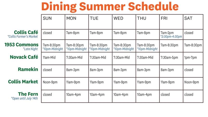 dining summer schedule